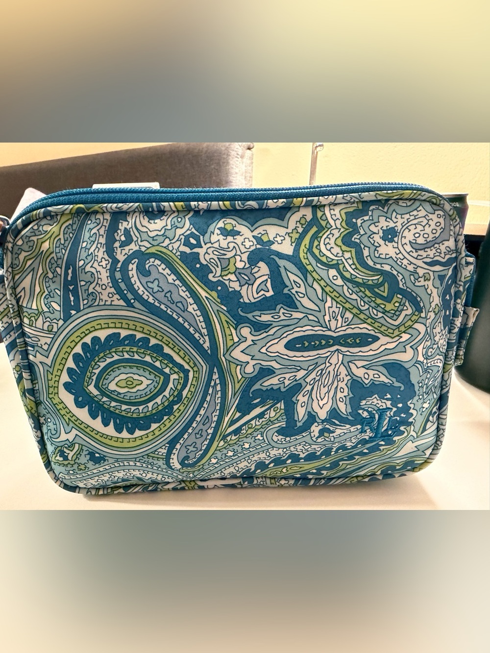 Lauren by Ralph Lauren nylon Blue & Green Paisley Travel Cosmetic Bag